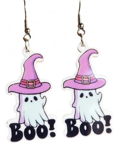 Halloween Cute Ghost Pumpkin Acrylic Drop Dangle Earrings Cartoon Ghost Cat Skull Bat Ghost Bride Wooden Earrings for Women G...