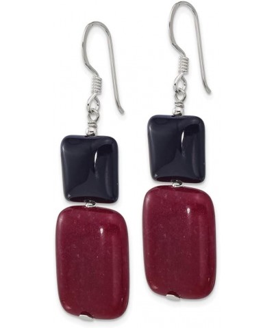 Sterling Silver Polished Black Agate and Red Jade Dangle Earrings for Women $25.83 Earrings