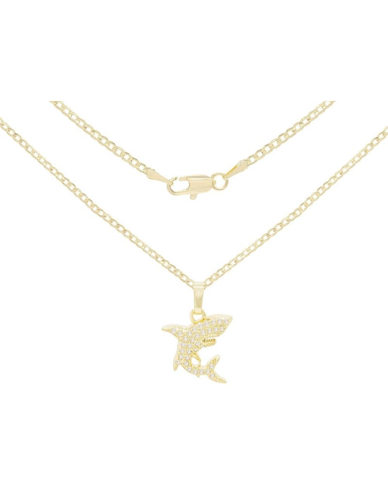 BEBERLINI Shark Charm Sea Pendant 14K Gold Filled Rope Box Curb Chain Necklace Set Lobster Clasp Fashion Cubic Zirconia Jewel...