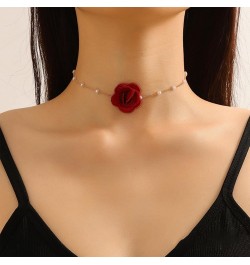 Red Rose Flower Choker Necklace for Woman Vintage Pearl Choker Necklace Purple Floral Choker for Women Bride Wedding Party Su...