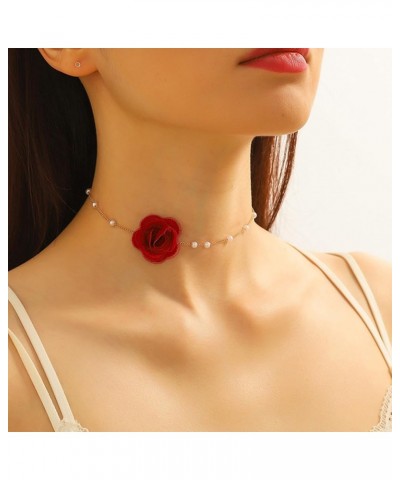 Red Rose Flower Choker Necklace for Woman Vintage Pearl Choker Necklace Purple Floral Choker for Women Bride Wedding Party Su...