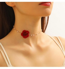 Red Rose Flower Choker Necklace for Woman Vintage Pearl Choker Necklace Purple Floral Choker for Women Bride Wedding Party Su...