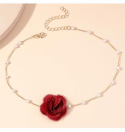 Red Rose Flower Choker Necklace for Woman Vintage Pearl Choker Necklace Purple Floral Choker for Women Bride Wedding Party Su...