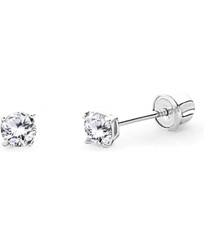 Sterling Silver Rhodium Plated CZ 2mm Round Basket Set Stud Earrings with Screw Back $10.00 Earrings