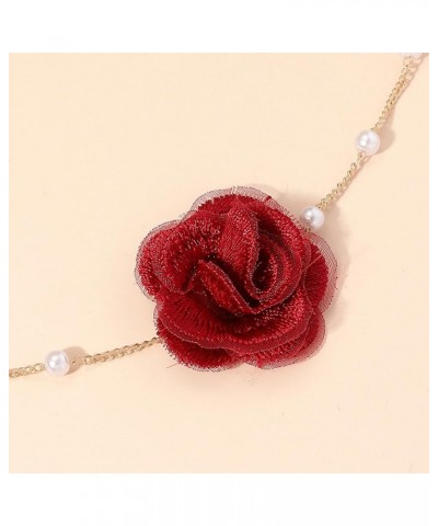 Red Rose Flower Choker Necklace for Woman Vintage Pearl Choker Necklace Purple Floral Choker for Women Bride Wedding Party Su...