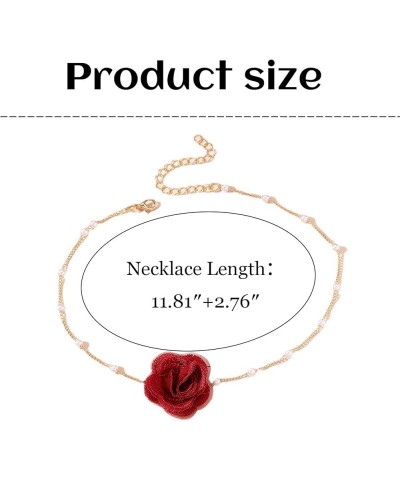 Red Rose Flower Choker Necklace for Woman Vintage Pearl Choker Necklace Purple Floral Choker for Women Bride Wedding Party Su...