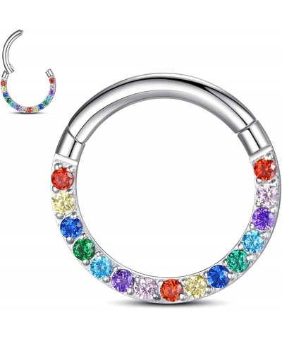 316L-Stainless-Steel Hinged Nose-Septum-Rings Hoop : with Zircon/Opal 14G 16G 18G 20g Body Pierecing Ring Segment Clicker Lip...