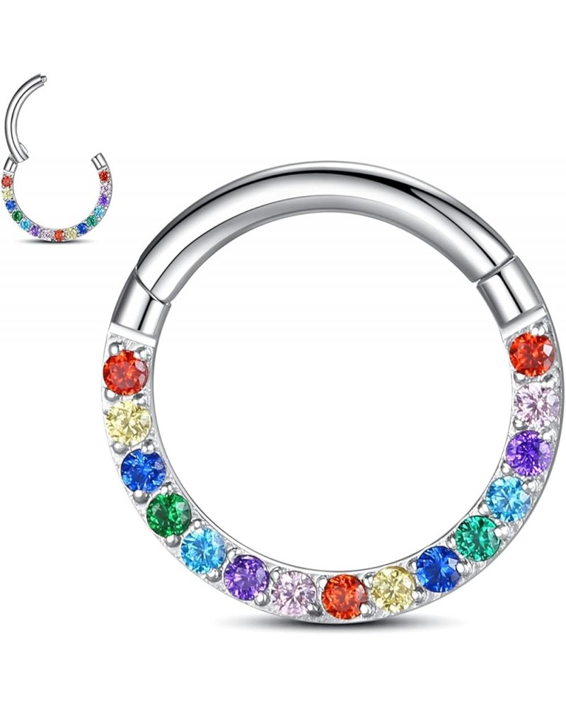 316L-Stainless-Steel Hinged Nose-Septum-Rings Hoop : with Zircon/Opal 14G 16G 18G 20g Body Pierecing Ring Segment Clicker Lip...