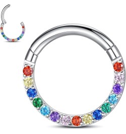 316L-Stainless-Steel Hinged Nose-Septum-Rings Hoop : with Zircon/Opal 14G 16G 18G 20g Body Pierecing Ring Segment Clicker Lip...