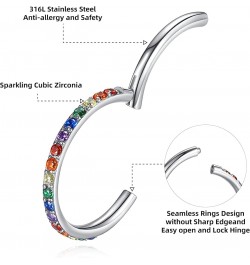 316L-Stainless-Steel Hinged Nose-Septum-Rings Hoop : with Zircon/Opal 14G 16G 18G 20g Body Pierecing Ring Segment Clicker Lip...