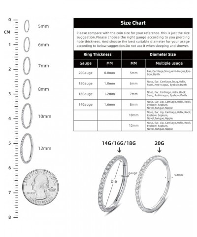 316L-Stainless-Steel Hinged Nose-Septum-Rings Hoop : with Zircon/Opal 14G 16G 18G 20g Body Pierecing Ring Segment Clicker Lip...