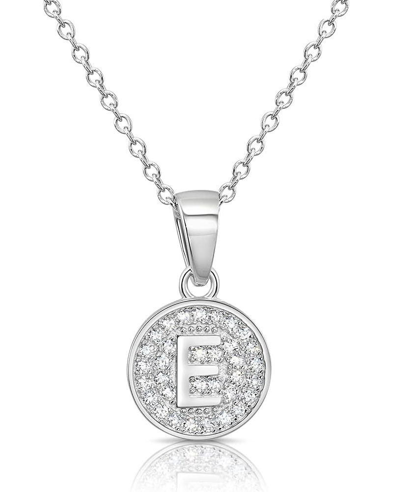 925 Sterling Silver Alphabet Letter Round Initial Pendant Necklace with Cubic Zirconia CZ Stones, Adjustable Chain Letter E $...