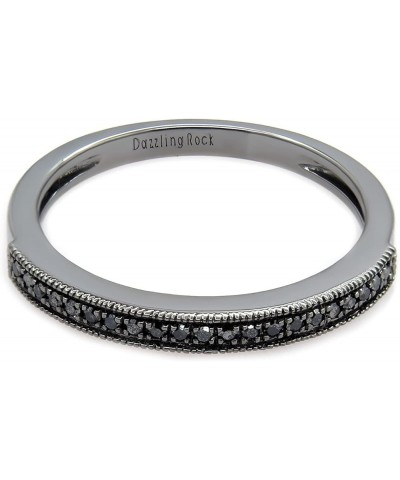 0.12 Carat (ctw) Round Black Diamond Thin Milgrain Stackable Wedding Band Ring for Ladies, Available in Various Metal in 10K/...