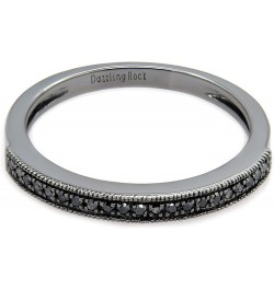 0.12 Carat (ctw) Round Black Diamond Thin Milgrain Stackable Wedding Band Ring for Ladies, Available in Various Metal in 10K/...