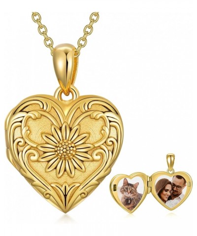 10K 14K 18K Solid Gold Heart Locket That Holds Pictures Personalized Sunflower/Starburst/Cross/Rose/Wings/Lotus/Butterfly/Tur...