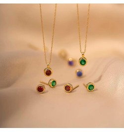 10K Real Solid Gold Solitaire Birthstone Necklace for Women | 10K Yellow Gold Bezel Round Cut Birthstone Pendant Necklace | 0...