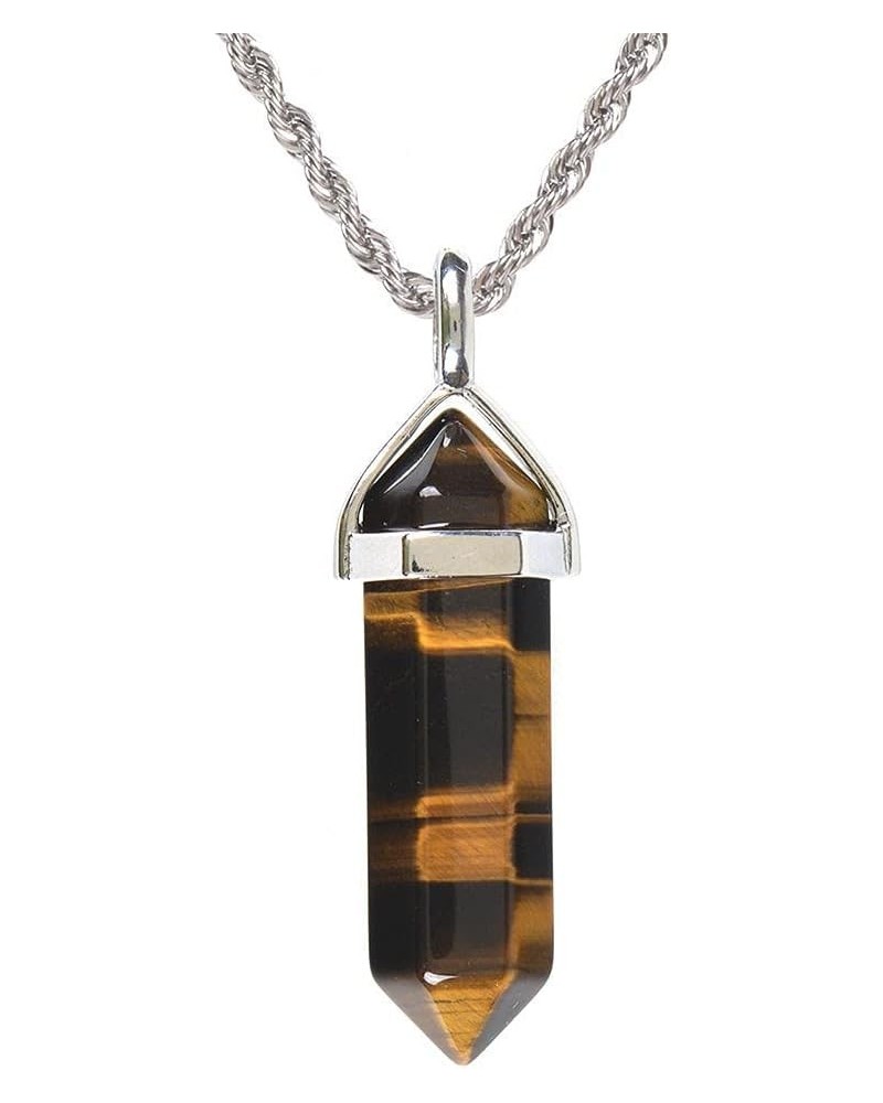 Hexagonal Pointed Reiki Chakra Pendant Stainless Steel Chain Necklace 20" Iron Gift Box Yellow Tiger Eye $6.47 Necklaces