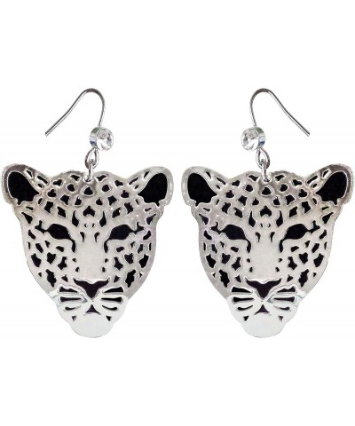 18k Gold Plated Cheetah Hollow Leopard Head Crystal 2-layer Dangle Drop Earrings Silver $9.85 Earrings