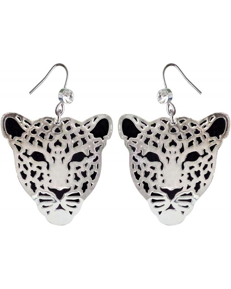 18k Gold Plated Cheetah Hollow Leopard Head Crystal 2-layer Dangle Drop Earrings Silver $9.85 Earrings