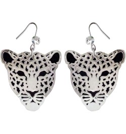 18k Gold Plated Cheetah Hollow Leopard Head Crystal 2-layer Dangle Drop Earrings Silver $9.85 Earrings