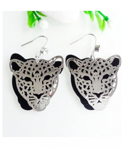 18k Gold Plated Cheetah Hollow Leopard Head Crystal 2-layer Dangle Drop Earrings Silver $9.85 Earrings