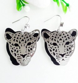 18k Gold Plated Cheetah Hollow Leopard Head Crystal 2-layer Dangle Drop Earrings Silver $9.85 Earrings