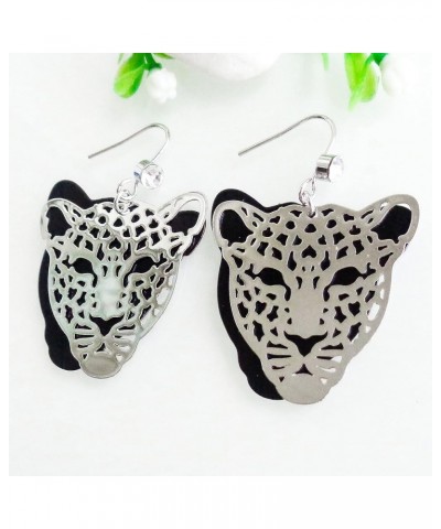 18k Gold Plated Cheetah Hollow Leopard Head Crystal 2-layer Dangle Drop Earrings Silver $9.85 Earrings