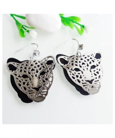 18k Gold Plated Cheetah Hollow Leopard Head Crystal 2-layer Dangle Drop Earrings Silver $9.85 Earrings