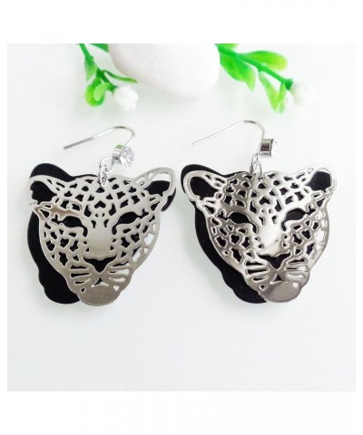 18k Gold Plated Cheetah Hollow Leopard Head Crystal 2-layer Dangle Drop Earrings Silver $9.85 Earrings