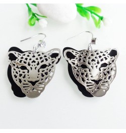 18k Gold Plated Cheetah Hollow Leopard Head Crystal 2-layer Dangle Drop Earrings Silver $9.85 Earrings