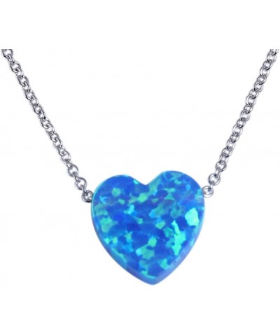 Synthetic Opal Love Heart Pendant Necklace Sterling Silver 925 for Women 16-17-18 Inches Blue $10.09 Necklaces