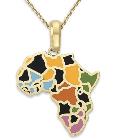 Africa Necklace in Solid 14k Gold, Multi-Color Pendant, Made in America 22" Necklace Yellow Gold $112.50 Necklaces