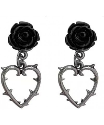 Black Gothic Earrings Trendy Y2K Fashion Earrings for Girls Women Black Rose Thorned Heart Love Drop Earrings Punk Vintage Gr...