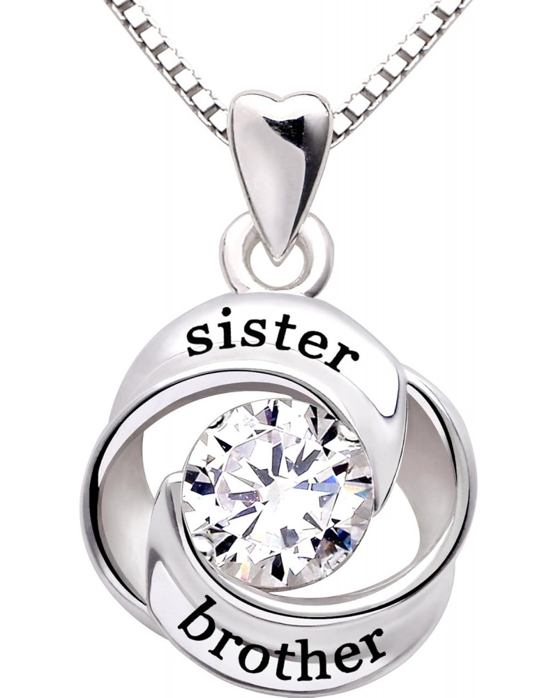 Jewelry Sterling Silver sister and brother Love Heart Cubic Zirconia Pendant Necklace $20.70 Necklaces