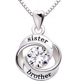 Jewelry Sterling Silver sister and brother Love Heart Cubic Zirconia Pendant Necklace $20.70 Necklaces