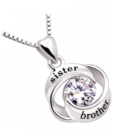 Jewelry Sterling Silver sister and brother Love Heart Cubic Zirconia Pendant Necklace $20.70 Necklaces