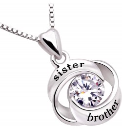 Jewelry Sterling Silver sister and brother Love Heart Cubic Zirconia Pendant Necklace $20.70 Necklaces