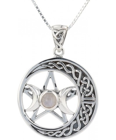 Celtic Pentacle Triple Moon Goddess Sterling Silver Pendant Necklace 18" Chain silver $75.03 Necklaces