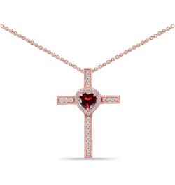 Sterling Silver Genuine, Simulated Gemstone & Cubic Zirconia Halo Heart Cross Pendant Necklace for Women Girls Gift Box Simul...