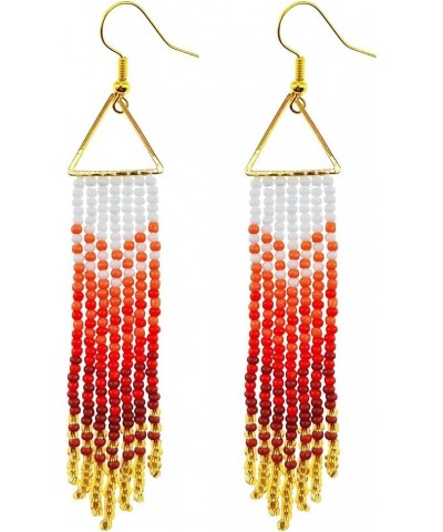 Gradient Beaded Dangle Earrings, Boho Big Large Long Beaded Tassel Earrings for Women, Handwoven Seed Bead Fringe Earrings wi...