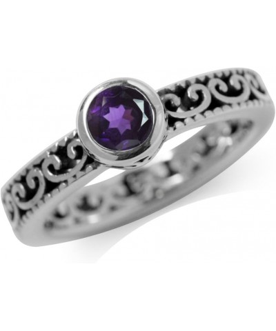 Genuine Birthstone Gemstone 925 Sterling Silver Eternity Style Stackable Filigree Ring natural african amethyst - february bi...