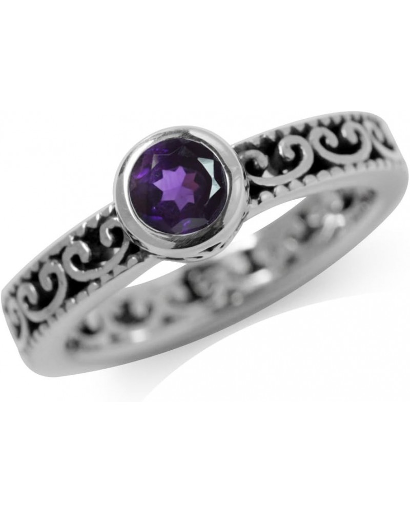 Genuine Birthstone Gemstone 925 Sterling Silver Eternity Style Stackable Filigree Ring natural african amethyst - february bi...