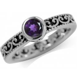 Genuine Birthstone Gemstone 925 Sterling Silver Eternity Style Stackable Filigree Ring natural african amethyst - february bi...