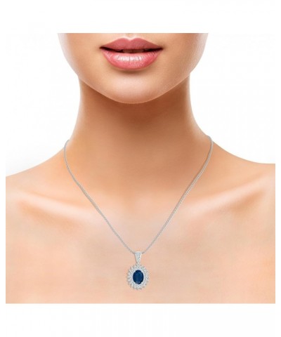 Natural Blue Sapphire Oval Pendant Necklace with Diamond for Women in Sterling Silver / 14K Solid Gold/Platinum sterling Silv...