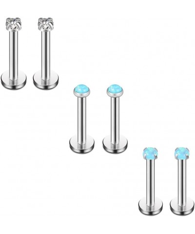 Opal & Clear CZ Internally Threaded Stainless Steel Labret Monroe Lip Ring Tragus Helix Earring Stud 16G 5/16" 8mm 6PCS 6PCS ...