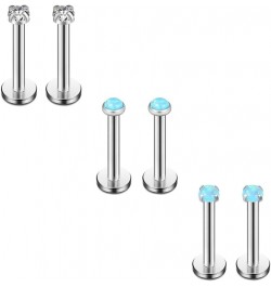 Opal & Clear CZ Internally Threaded Stainless Steel Labret Monroe Lip Ring Tragus Helix Earring Stud 16G 5/16" 8mm 6PCS 6PCS ...