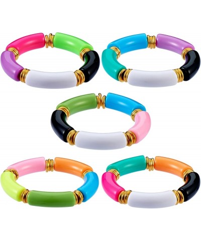 Bamboo Tube Bangles Bracelets Chunky Curved Stacking Clear Acrylic Beads Stretch Bracelets Set Candy Color Friendship Couple ...