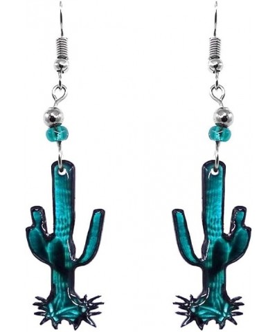 Saguaro Cactus Nature Graphic Dangle Earrings - Womens Fashion Handmade Jewelry Southwest Accessories Teal $10.39 Earrings