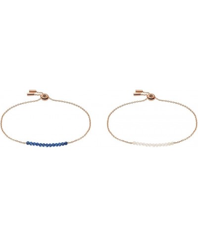 Women's Rose Gold-Tone Stainless Steel Chain or Beaded Bracelet for Women Rose Gold/Blue Bracelet Set $19.01 Bracelets