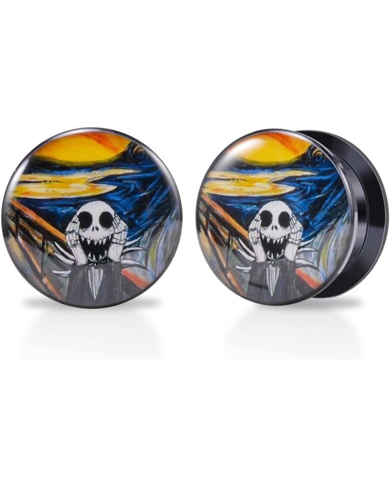 1 Pair Acrylic Solid Screw On Ear Plugs Tunnels Jack Skellington Scream Resin Allergy Free Stretche Nightmare Before Christma...